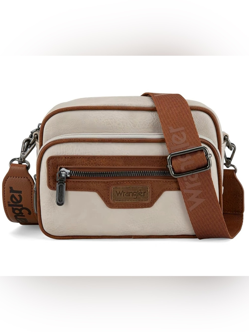 Wrangler Crossbody Bag for Women Vegan Leather Medium, Beige/Brown New Purse